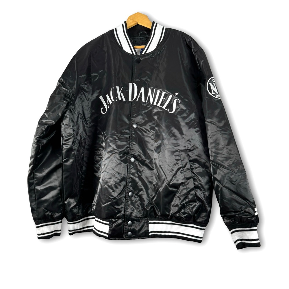 New Starter Jack Daniels Black Satin Bomber Whiskey Snap Sz 2XL